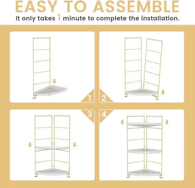 Alt view image 7 of 7 - 3-Tier Bathroom Organizer Countertop, Corner Bathroom Counter Organizer, Makeup for Vanity Skincare Organizers and Storage, Kitchen Counter Organizer Perfume Organizer (Gold)