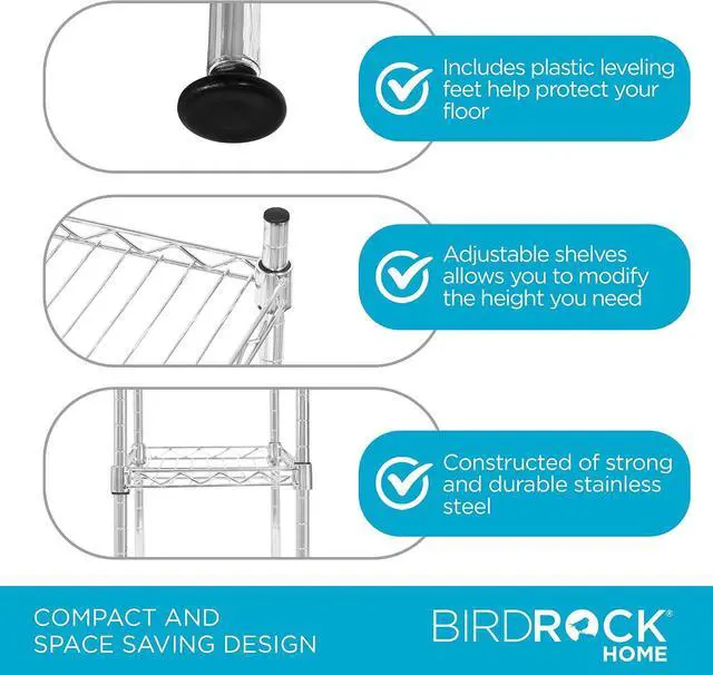 Alt view image 2 of 7 - Internet's Best 3-Tier Compact Wire Utility Shelving Unit - Adjustable Storage Rack for Kitchen, Bathroom, Pantry, Laundry, Cabinets - Durable Chrome Steel - Shelving for Under Sink Organization