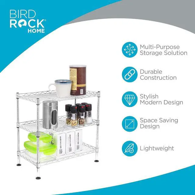 Alt view image 3 of 7 - Internet's Best 3-Tier Compact Wire Utility Shelving Unit - Adjustable Storage Rack for Kitchen, Bathroom, Pantry, Laundry, Cabinets - Durable Chrome Steel - Shelving for Under Sink Organization