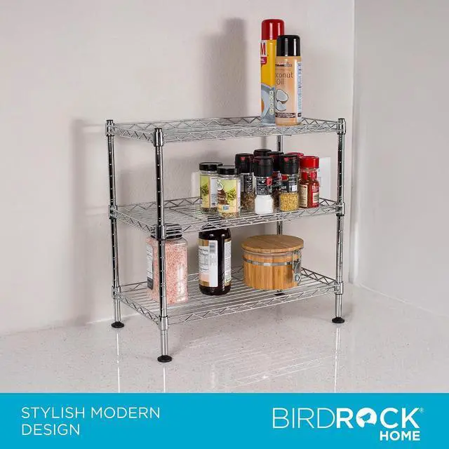 Alt view image 4 of 7 - Internet's Best 3-Tier Compact Wire Utility Shelving Unit - Adjustable Storage Rack for Kitchen, Bathroom, Pantry, Laundry, Cabinets - Durable Chrome Steel - Shelving for Under Sink Organization