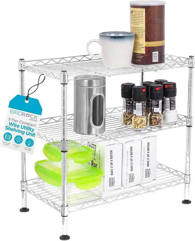 Main image of Internet's Best 3-Tier Compact Wire Utility Shelving Unit - Adjustable Storage Rack for Kitchen, Bathroom, Pantry, Laundry, Cabinets - Durable Chrome Steel - Shelving for Under Sink Organization