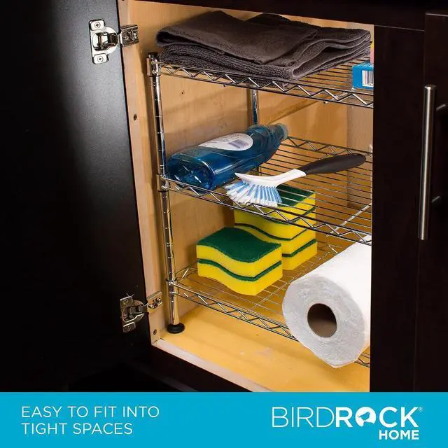Alt view image 5 of 7 - Internet's Best 3-Tier Compact Wire Utility Shelving Unit - Adjustable Storage Rack for Kitchen, Bathroom, Pantry, Laundry, Cabinets - Durable Chrome Steel - Shelving for Under Sink Organization