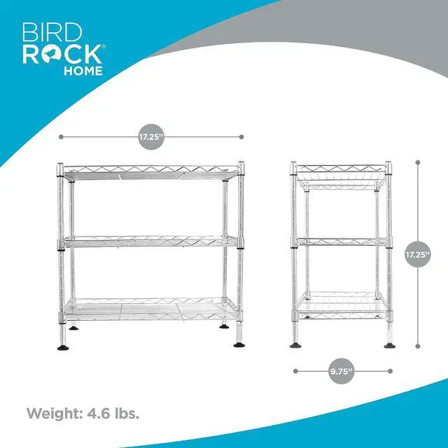 Alt view image 6 of 7 - Internet's Best 3-Tier Compact Wire Utility Shelving Unit - Adjustable Storage Rack for Kitchen, Bathroom, Pantry, Laundry, Cabinets - Durable Chrome Steel - Shelving for Under Sink Organization