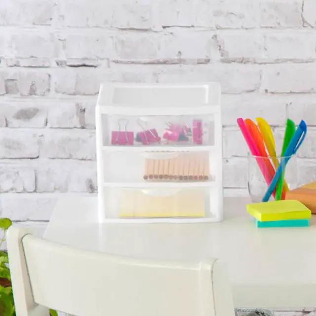 Alt view image 5 of 7 - Sterilite Clearview Plastic Multipurpose Small 3 Drawer Desktop Storage Organization Unit for Home, Classrooms, or Office Spaces, White, (Pack of 6)