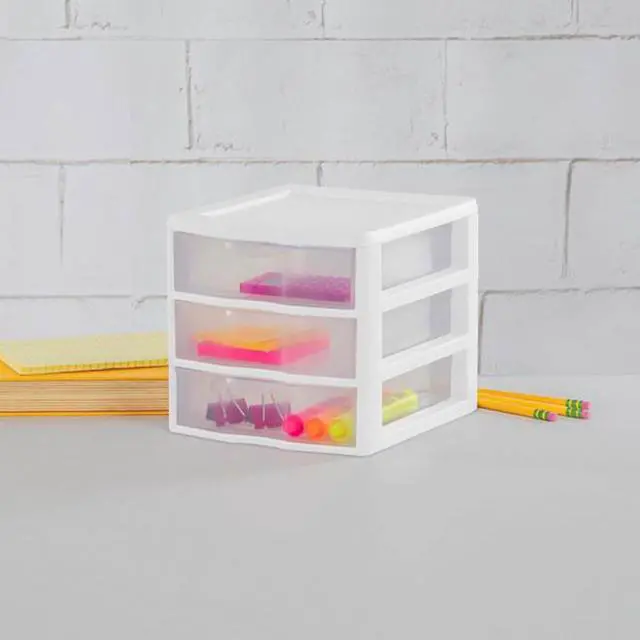 Alt view image 6 of 7 - Sterilite Clearview Plastic Multipurpose Small 3 Drawer Desktop Storage Organization Unit for Home, Classrooms, or Office Spaces, White, (Pack of 6)
