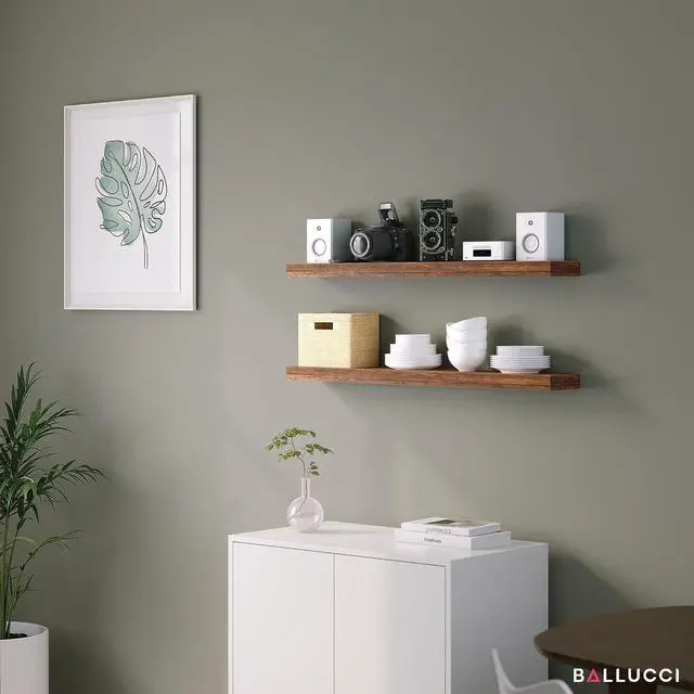 Alt view image 7 of 7 - Ballucci Floating Shelves, 36" Wood Wall Shelf Set of 2, with Invisible Brackets for Bathroom, Living Room, Bedroom, Kitchen, Nursery, 6" Deep, Rustic Brown