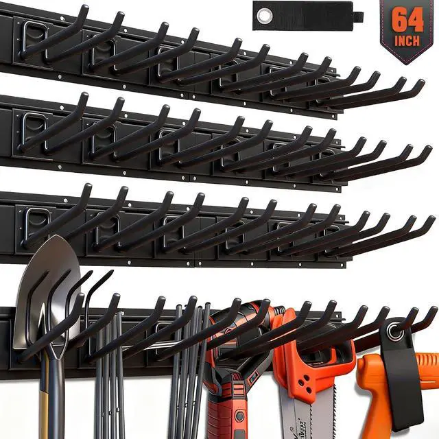 Main image of HORUSDY 64-Inch Heavy Duty Garage Organization Rack, 14 Packs Max Load 600LB, 4 Packs Rails and 9 Adjustable Hooks, Tool Organizer Rack with Heavy Double Hooks Tracks