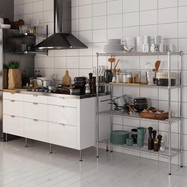 Alt view image 4 of 7 - 14" Deep x 42" Wide x 54" High 4 Tier Chrome Wire Shelving Kit | NSF Commercial Storage Rack Unit