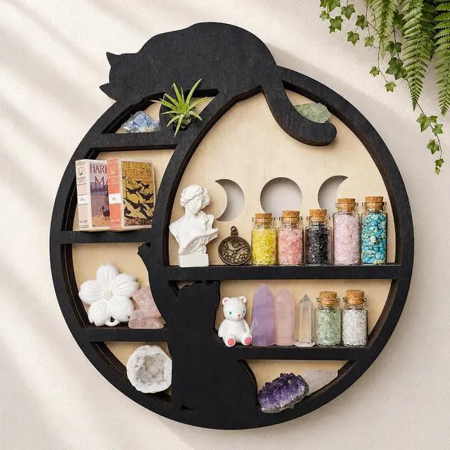 Main image of Cat on The Moon Crystal Display Shelf, Cat Decor for Home Floating Shelve