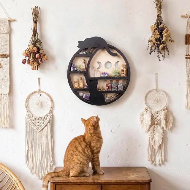 Alt view image 3 of 7 - Cat on The Moon Crystal Display Shelf, Cat Decor for Home Floating Shelve