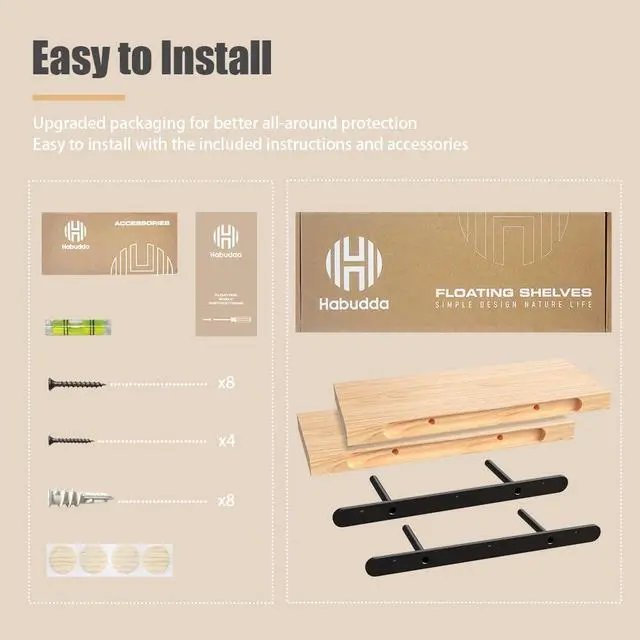 Alt view image 7 of 7 - Habudda Floating Shelves for Wall, Natural Wood Shelf Decor for Bathroom Kitchen Bedroom, Hanging Mounted Invisible Bracket, Small 17 inch, Rustic Burlywood