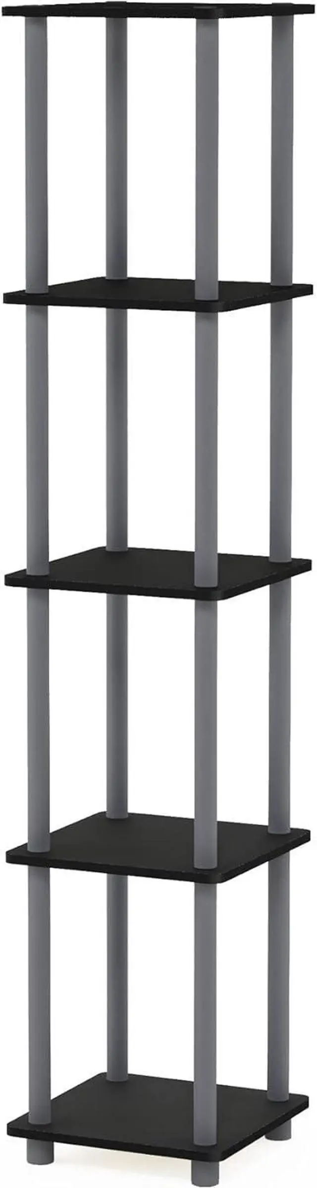 Main image of FURINNO Turn-N-Tube 5-Tier Corner Square Rack Display Shelf, Round, Black/Grey