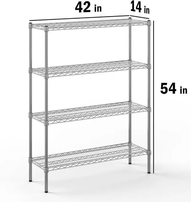 Alt view image 2 of 7 - 14" Deep x 42" Wide x 54" High 4 Tier Chrome Wire Shelving Kit | NSF Commercial Storage Rack Unit