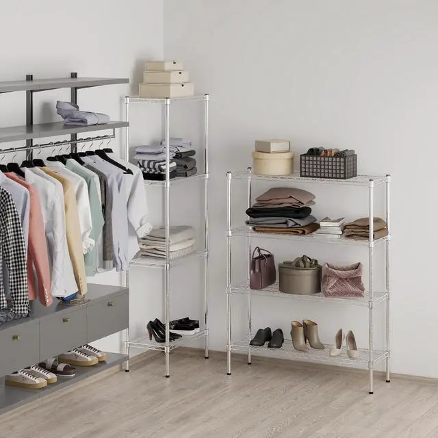 Alt view image 6 of 7 - 14" Deep x 42" Wide x 54" High 4 Tier Chrome Wire Shelving Kit | NSF Commercial Storage Rack Unit