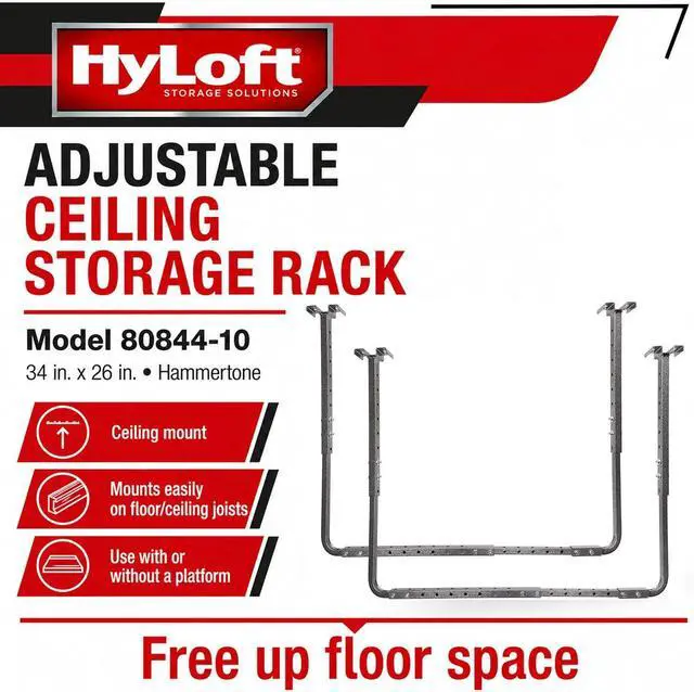 Alt view image 4 of 7 - HyLoft Adjustable Garage Ceiling Mount Storage Rack Kit, Ceiling Shelving Mounts, 34 in. x 26 in., 80844-10, Hammertone