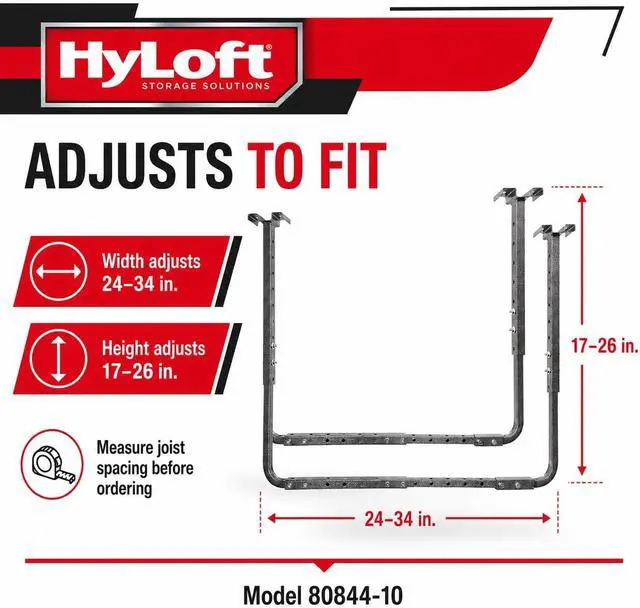 Alt view image 5 of 7 - HyLoft Adjustable Garage Ceiling Mount Storage Rack Kit, Ceiling Shelving Mounts, 34 in. x 26 in., 80844-10, Hammertone