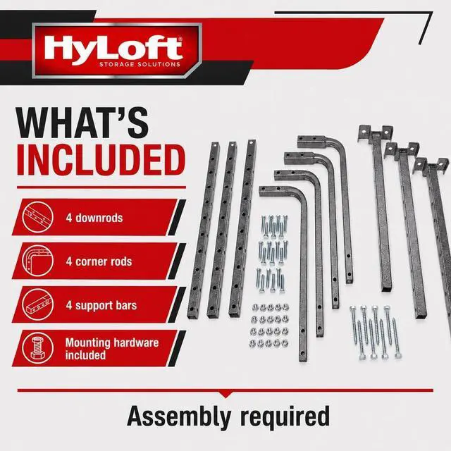 Alt view image 6 of 7 - HyLoft Adjustable Garage Ceiling Mount Storage Rack Kit, Ceiling Shelving Mounts, 34 in. x 26 in., 80844-10, Hammertone
