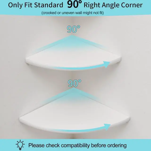 Alt view image 4 of 7 - Corner Shelves, White Floating Corner Shelf, Set of 2 12inch Solid Oak Wood Wall Shelves, Round End Wall Mount with Wire Hole for Small Plant for Bedroom Kitchen, Living Room