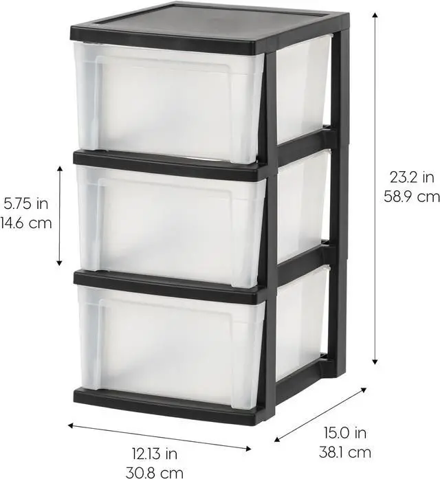 Alt view image 3 of 7 - IRIS USA 3-Drawer Slim Narrow Storage Organizer, 2-Pack, Black/Clear