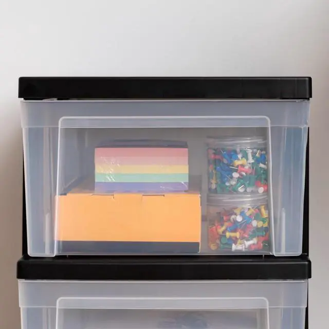 Alt view image 7 of 7 - IRIS USA 3-Drawer Slim Narrow Storage Organizer, 2-Pack, Black/Clear