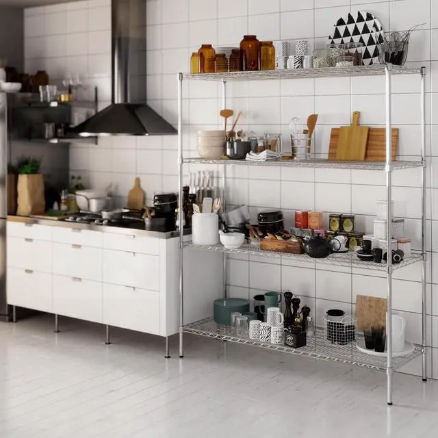 Main image of 21" Deep x 60" Wide x 74" High 4 Tier Chrome Wire Shelving Kit | NSF Commercial Storage Rack Unit