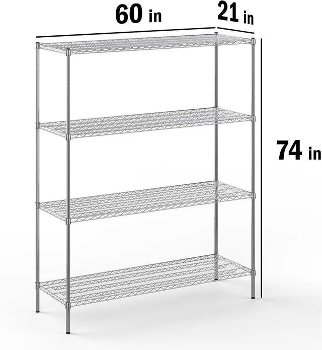 Alt view image 2 of 7 - 21" Deep x 60" Wide x 74" High 4 Tier Chrome Wire Shelving Kit | NSF Commercial Storage Rack Unit