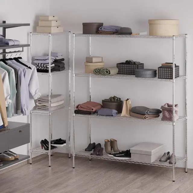 Alt view image 4 of 7 - 21" Deep x 60" Wide x 74" High 4 Tier Chrome Wire Shelving Kit | NSF Commercial Storage Rack Unit