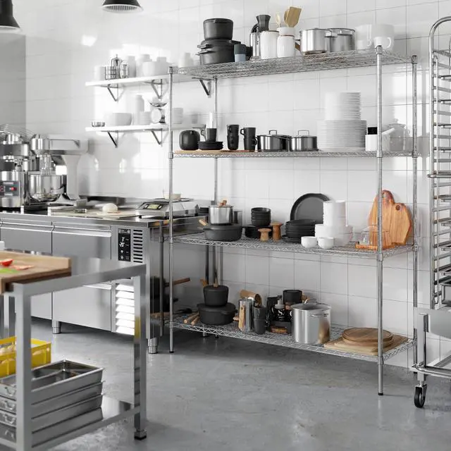 Alt view image 5 of 7 - 21" Deep x 60" Wide x 74" High 4 Tier Chrome Wire Shelving Kit | NSF Commercial Storage Rack Unit