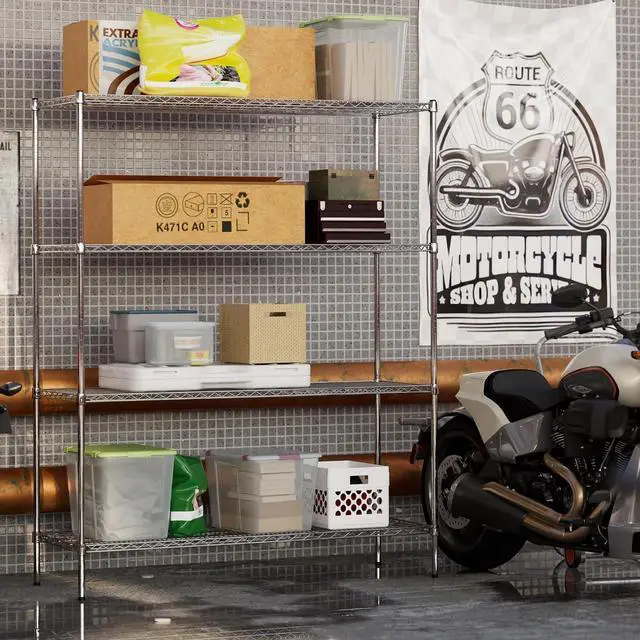 Alt view image 6 of 7 - 21" Deep x 60" Wide x 74" High 4 Tier Chrome Wire Shelving Kit | NSF Commercial Storage Rack Unit