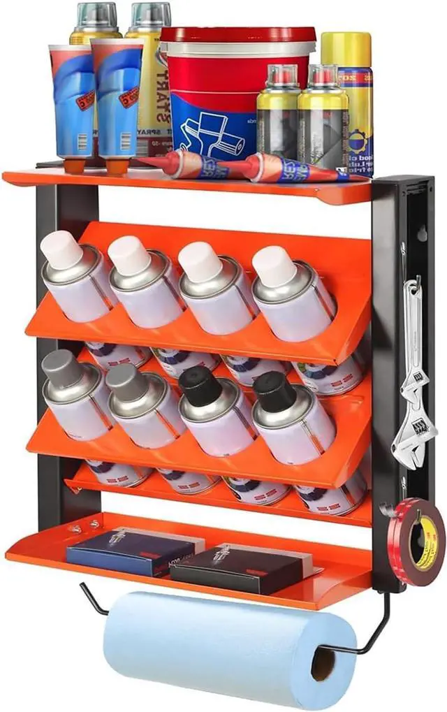 Main image of Spray Can Holder, Wall Mount Paint Bottle Organizer 8 Holes & 2 Shelves