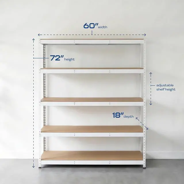 Alt view image 2 of 6 - MonsterRax Modular 5-Tier Steel Garage Shelving Rack, White (18x60x72)