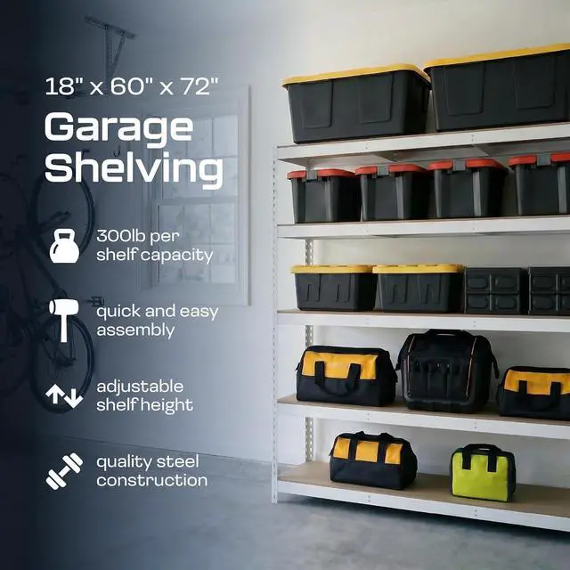 Alt view image 3 of 6 - MonsterRax Modular 5-Tier Steel Garage Shelving Rack, White (18x60x72)