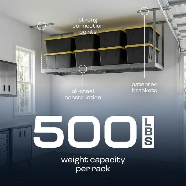 Alt view image 4 of 6 - MonsterRax 3x8 Overhead Garage Storage Rack, Gray, 24"-45" Height