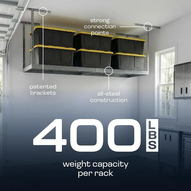 Alt view image 4 of 6 - MonsterRax 2x8 Overhead Garage Storage Rack, Gray, 24"-45" Height