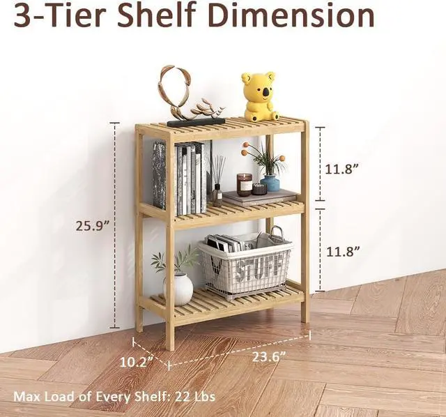 Alt view image 2 of 7 - 3-Tier Bamboo Freestanding Shelf Multi-use Small Bookshelf Bookcase