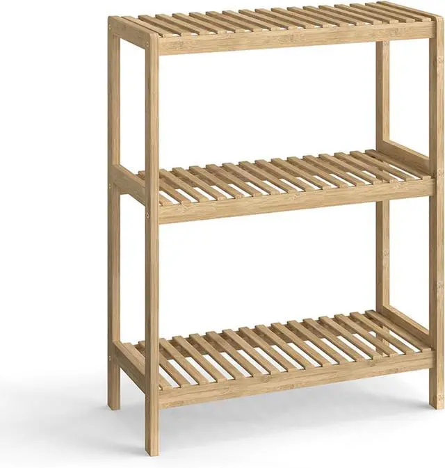 Main image of 3-Tier Bamboo Freestanding Shelf Multi-use Small Bookshelf Bookcase