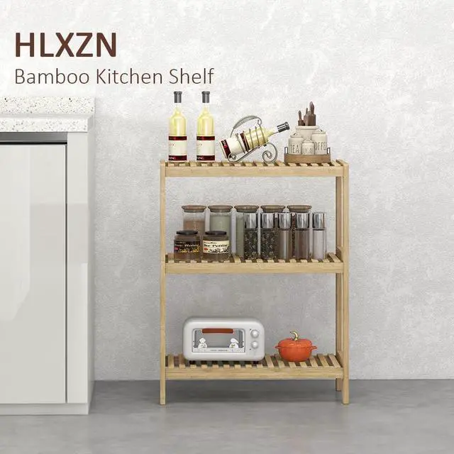 Alt view image 5 of 7 - 3-Tier Bamboo Freestanding Shelf Multi-use Small Bookshelf Bookcase