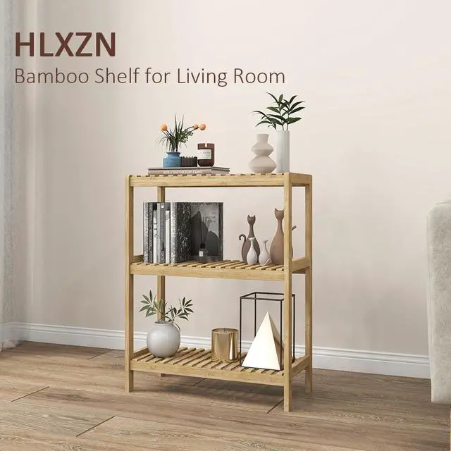 Alt view image 6 of 7 - 3-Tier Bamboo Freestanding Shelf Multi-use Small Bookshelf Bookcase