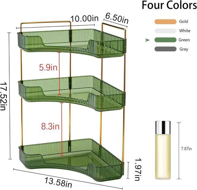 Alt view image 4 of 6 - YCIA&DONE Corner Bathroom Counter Organizer, Makeup Organizer for Vanity, Skincare Cosmetic Perfume Tray, Corner Countertop Shelf Rack Storage for Bathroom Kitchen 3 Tiers (Vintage Green)