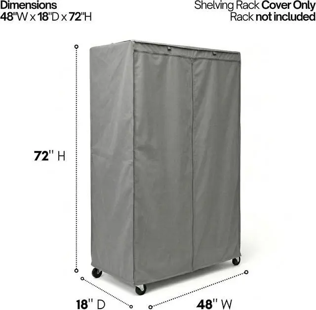 Alt view image 2 of 7 - Formosa Covers Premium Wire Shelf Cover - Perfect Fit for Wire Shelving - Versatile Shelf Covers Protects & Organize - Ideal for Outdoor Storage Shelf - Wire Rack Cover - 48Wx18Dx72H Inches - Grey