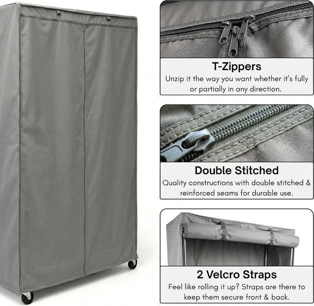 Alt view image 5 of 7 - Formosa Covers Premium Wire Shelf Cover - Perfect Fit for Wire Shelving - Versatile Shelf Covers Protects & Organize - Ideal for Outdoor Storage Shelf - Wire Rack Cover - 48Wx18Dx72H Inches - Grey