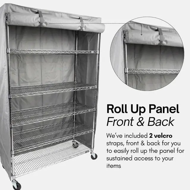 Alt view image 4 of 7 - Formosa Covers Premium Wire Shelf Cover - Perfect Fit for Wire Shelving - Versatile Shelf Covers Protects & Organize - Ideal for Outdoor Storage Shelf - Wire Rack Cover - 48Wx18Dx72H Inches - Grey