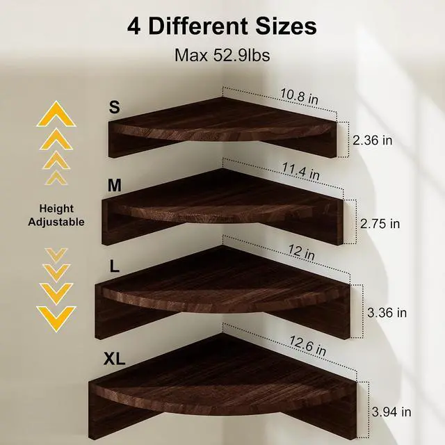 Alt view image 3 of 7 - Alsonerbay Wood Corner Floating Shelves Wall Mount 4-Pack, Dark Brown