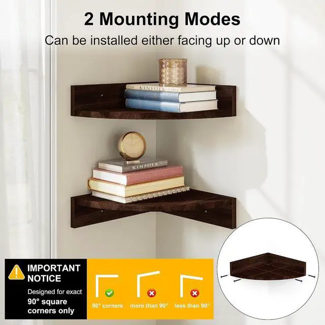 Alt view image 5 of 7 - Alsonerbay Wood Corner Floating Shelves Wall Mount 4-Pack, Dark Brown