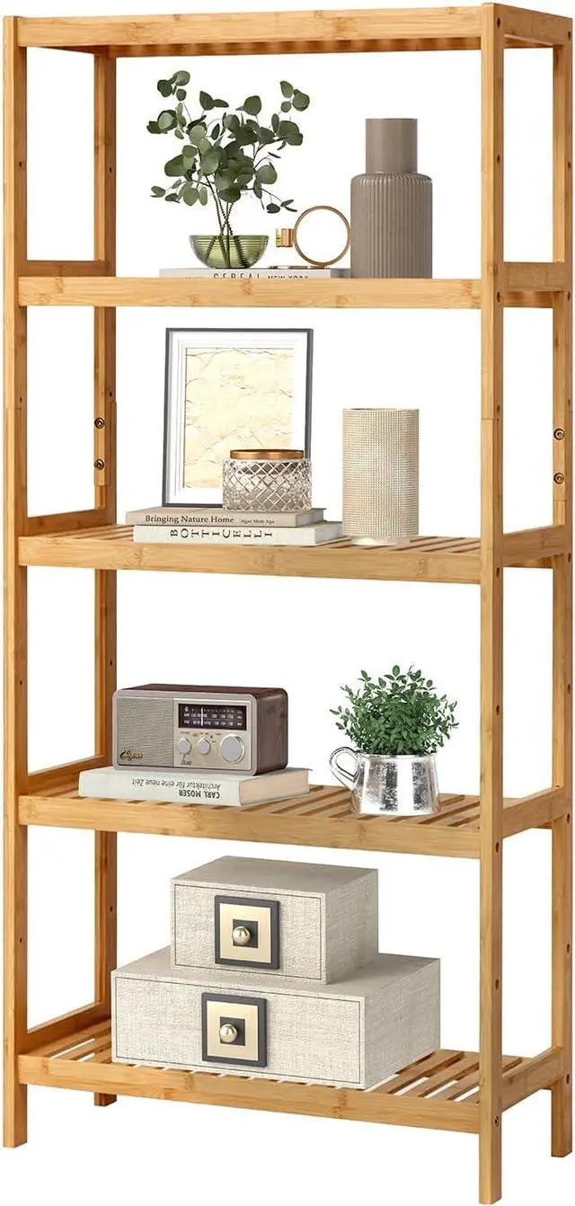 Main image of Kinsuite 5-Tier Bamboo Free Standing Storage Rack Shelf Multifunctional Bamboo Shelving Unit Bathroom Kitchen Living Room Holder