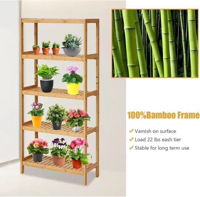 Alt view image 5 of 7 - Kinsuite 5-Tier Bamboo Free Standing Storage Rack Shelf Multifunctional Bamboo Shelving Unit Bathroom Kitchen Living Room Holder