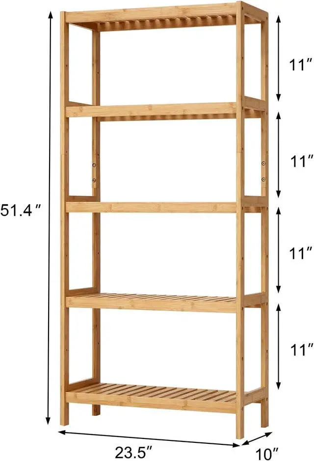 Alt view image 3 of 7 - Kinsuite 5-Tier Bamboo Free Standing Storage Rack Shelf Multifunctional Bamboo Shelving Unit Bathroom Kitchen Living Room Holder