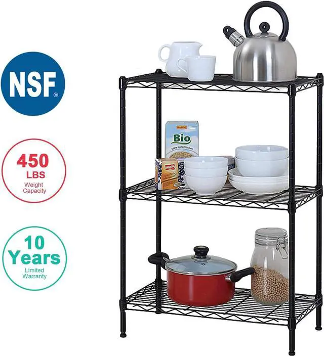 Alt view image 3 of 7 - BestOffice 3 Wire Shelving Unit Garage NSF Wire Shelf Metal Large Storage Shelves Heavy Duty Height Adjustable Commercial Grade Steel Layer Shelf Rack Organizer for Kitchen Bathroom Bedroom-13x23x30