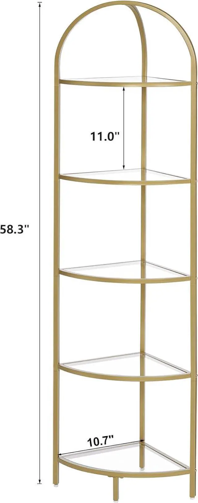 Alt view image 2 of 7 - Homhedy 5-Tier Gold Corner Shelf Stand, Metal Corner Bookshelf
