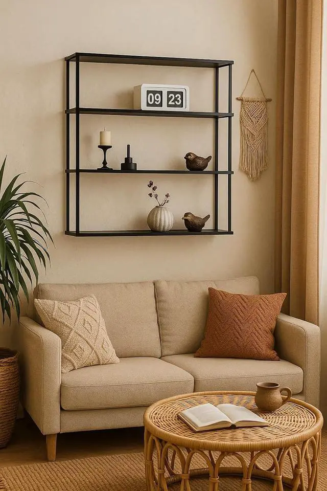 Alt view image 4 of 7 - Mango Steam Wall-Mounted Steel Floating Shelving Unit for Kitchen, Storage or Display Use -36 H x 36 W x 6 D Inches- Black -